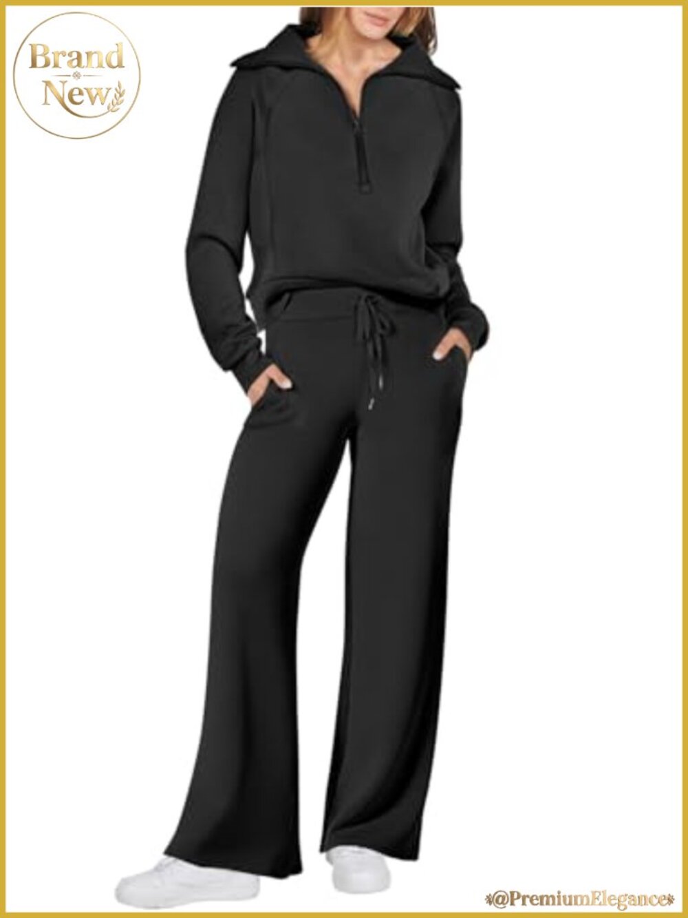 Women 2 Piece Sweatsuit Lounge Set Half Zip Wide Leg Sweatpants Rayon Blend